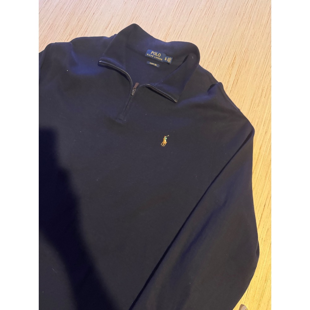 Polo Ralph Lauren Mens XL Navy Blue Estate Rib Quarter Zip Pullover Sweater 30